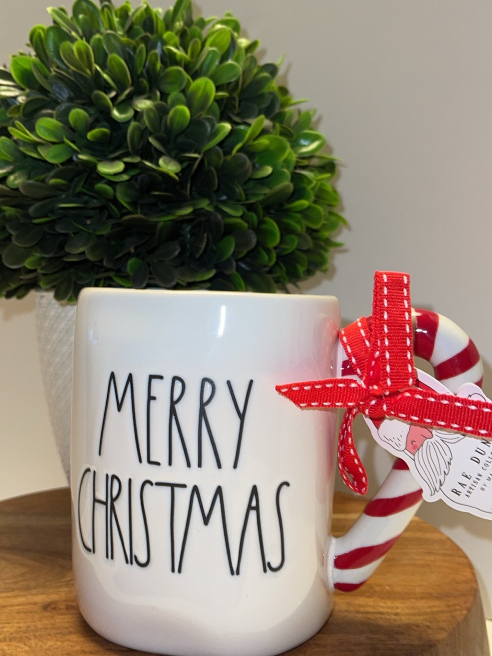 Rae Dunn White Mug with Red Candy Cane Handle